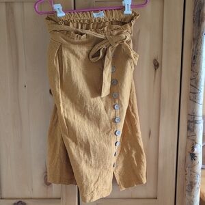 orange creek Mustard Textured Paperbag-Waist Midi Skirt with Buttons